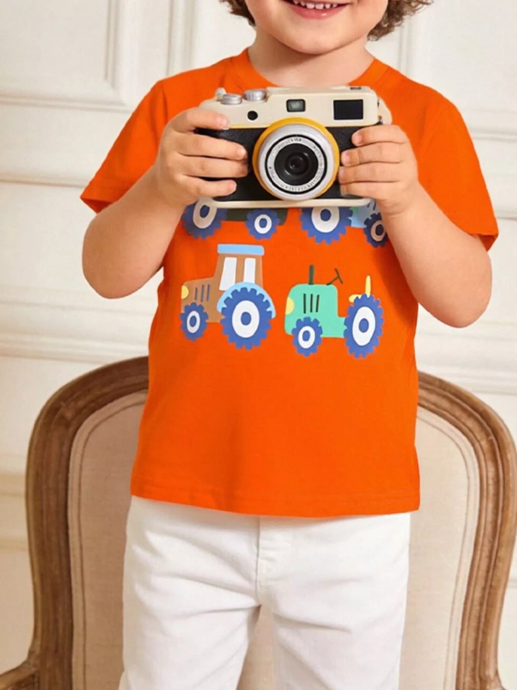 Tractor Print Casual T-Shirt in Orange for Boys