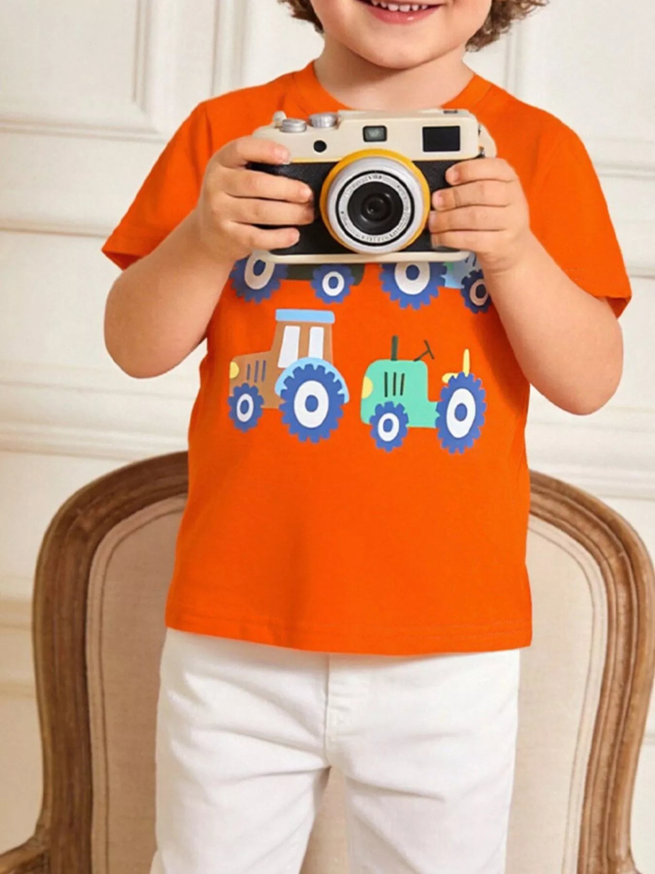 Tractor Print Casual T-Shirt in Orange for Boys