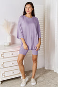 Plus Size Soft Rayon Three-Quarter Sleeve Top and Shorts Set in Sky Blue for Women