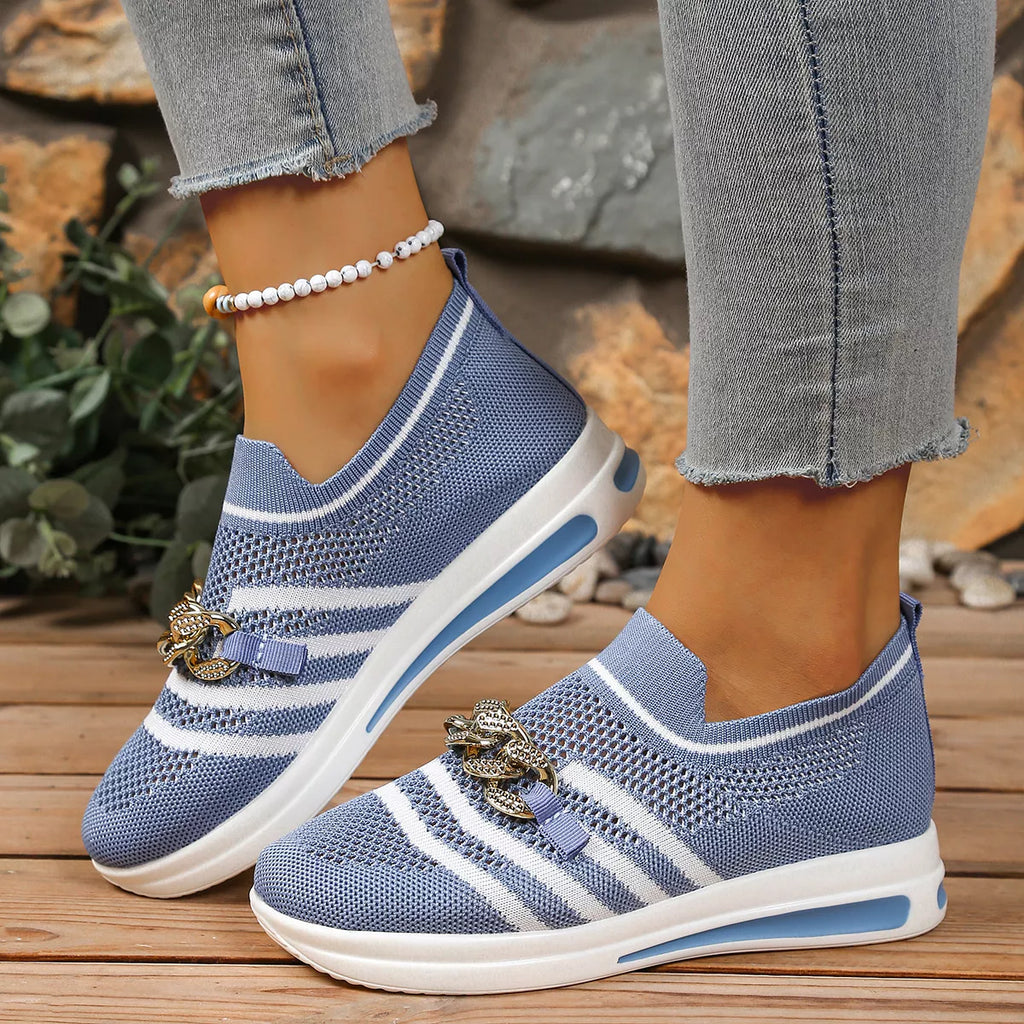 Round Toe Mesh Slip-Ons in Red for Women