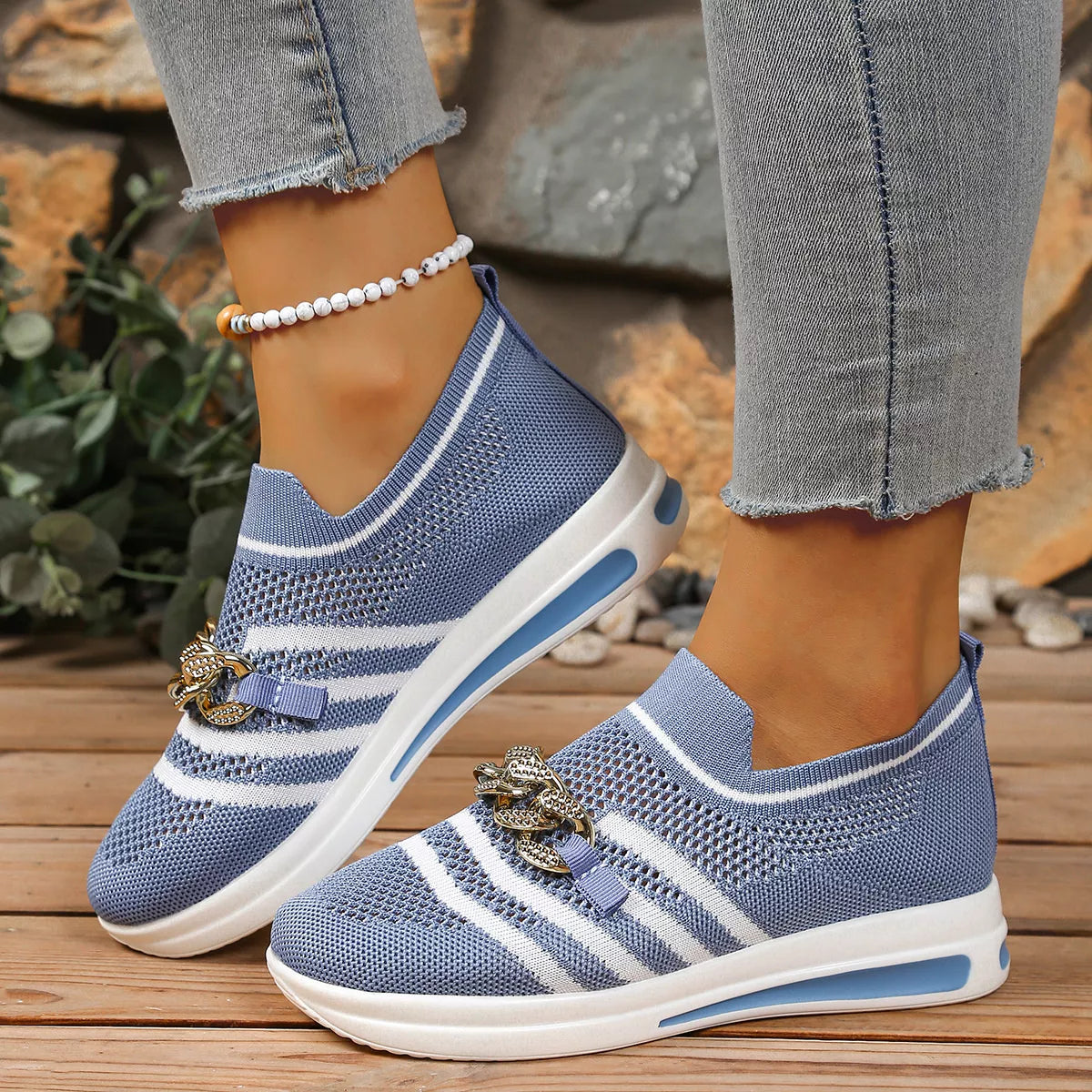 Round Toe Mesh Slip-Ons in Red for Women