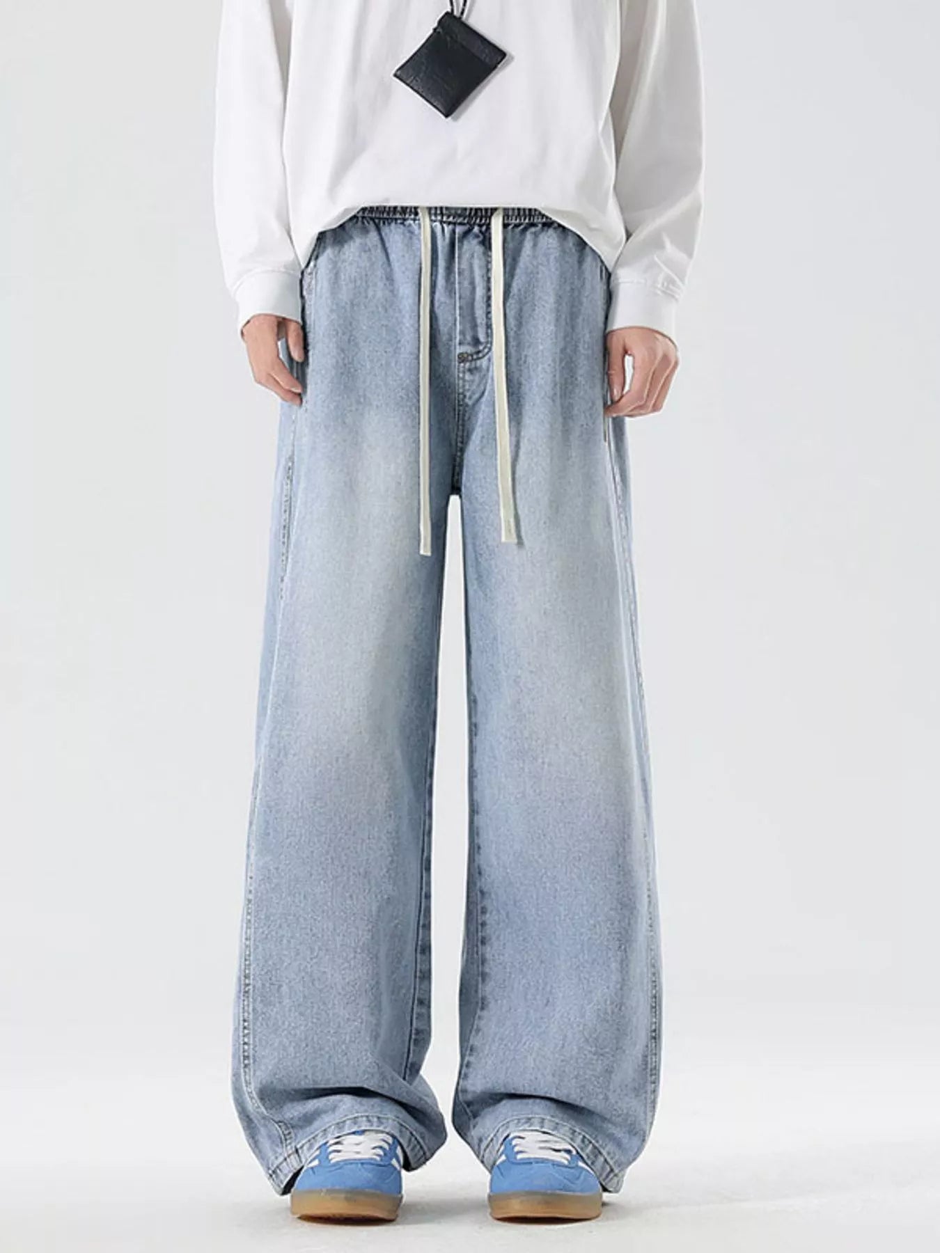 Wash Wide Leg Jeans Plus Size in Classic in Light Blue for Men