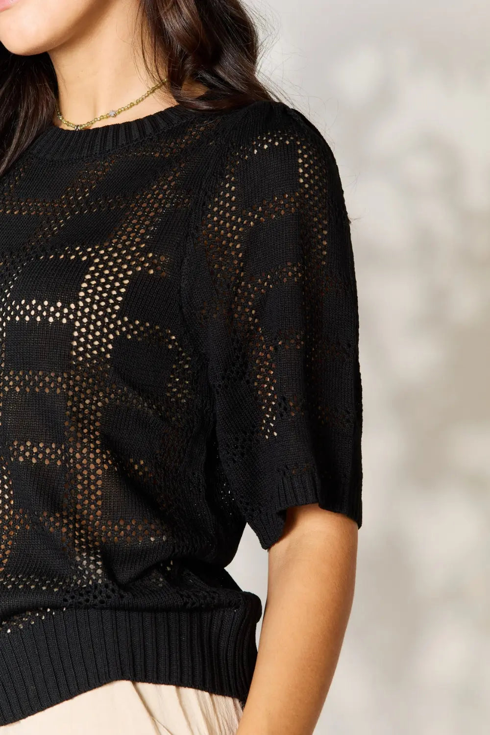 Ribbed Trim Round Neck Knit Top for Women