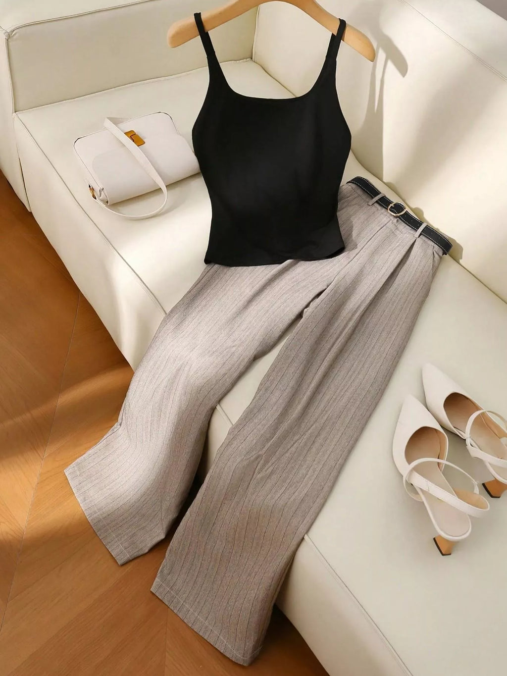 Sleeveless Top and Wide Leg Pants Set in Camel for Women