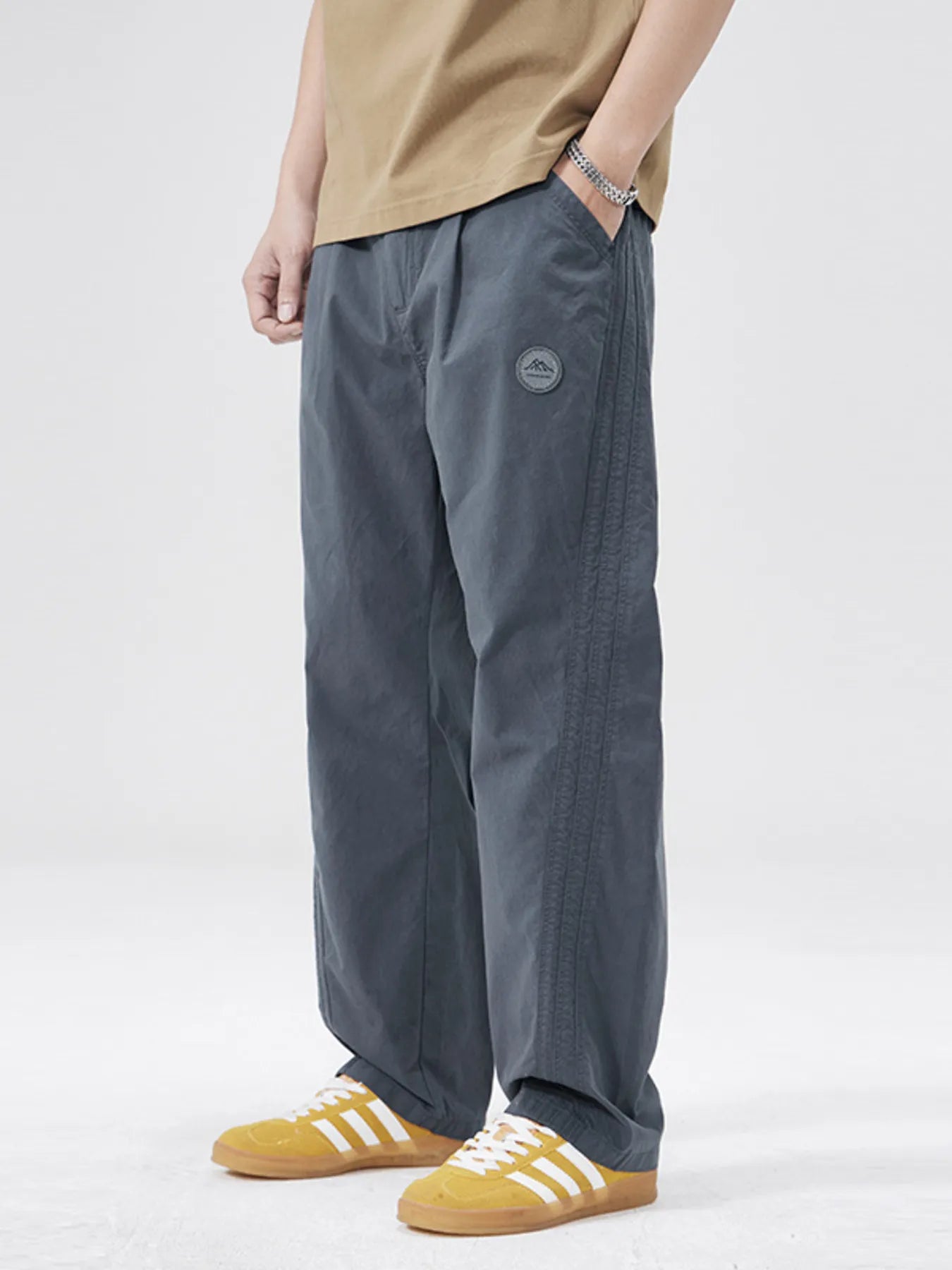 Wide Leg Casual Pants Plus Size in Gray Blue for Men