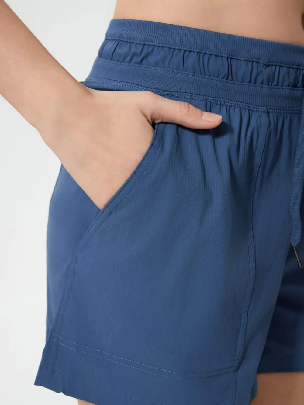 Drawstring Active Shorts with Pockets in Dusty Blue for Women