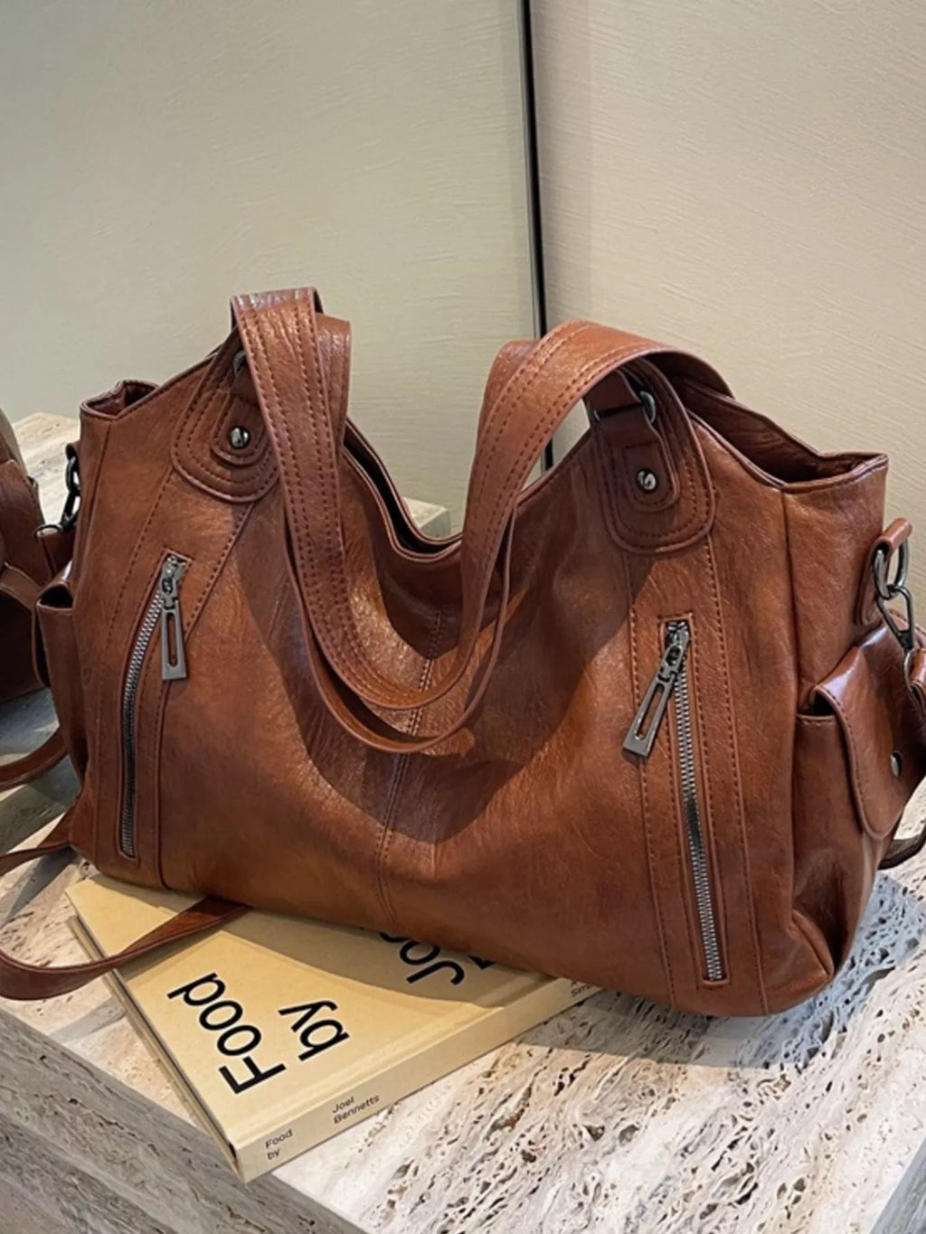 Vintage Style Zipper Front Handbag for Women