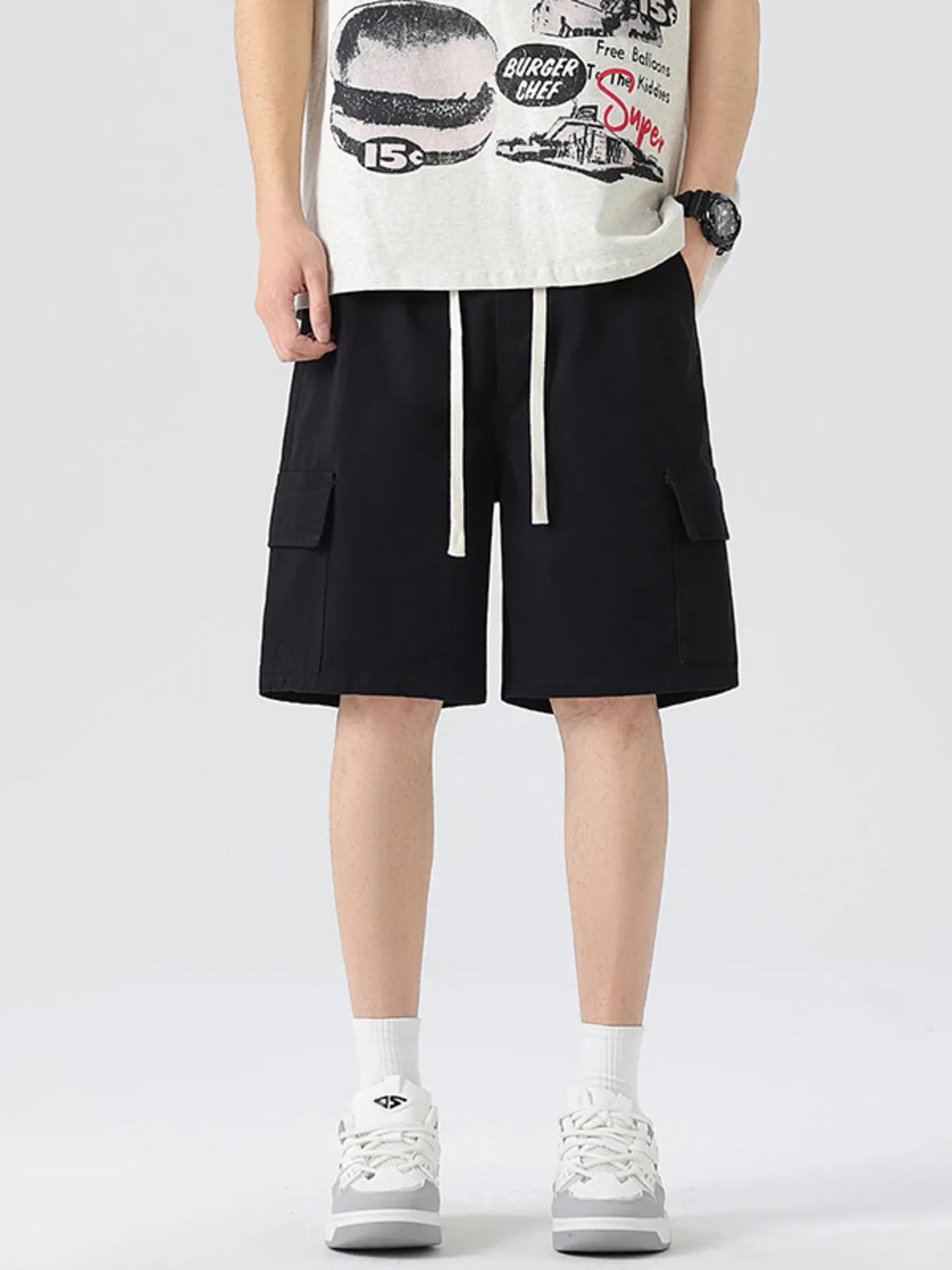 Drawstring Loose Fit Shorts Plus Size in Military Green for Men