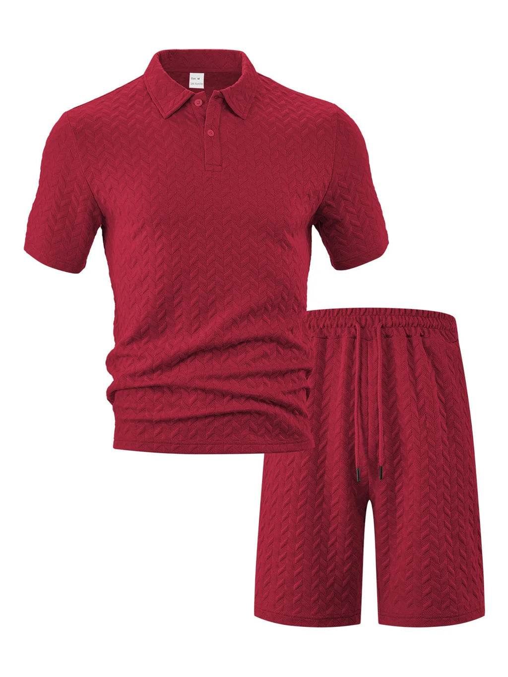 Textured Polo Shirt and Shorts Set Plus Size in White for Men