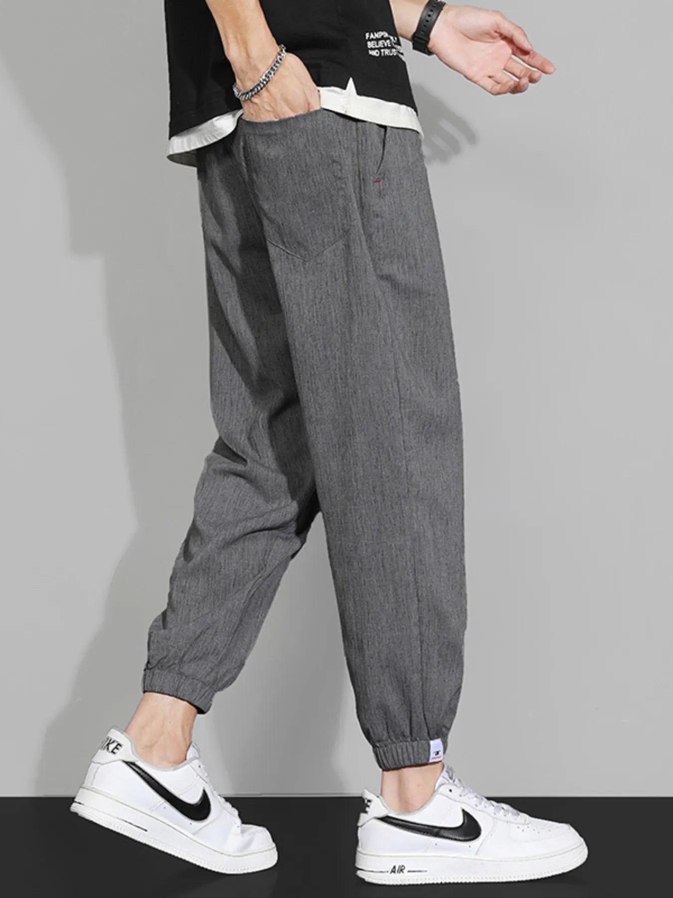 Plus Size Casual Drawstring Joggers in Dark Gray for Men