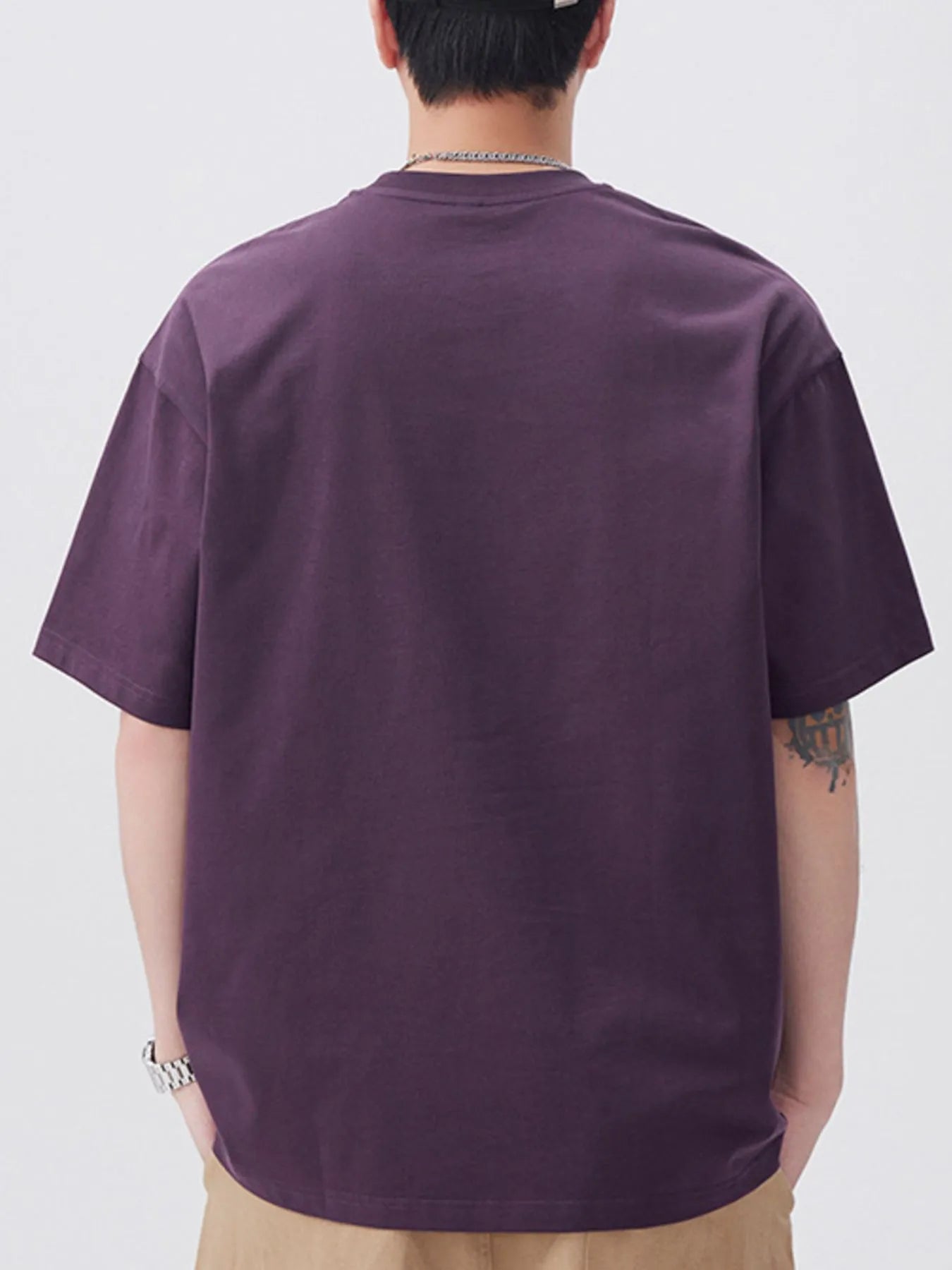 Plus Size Round Neck Short Sleeve T-Shirt in Off-White for Men