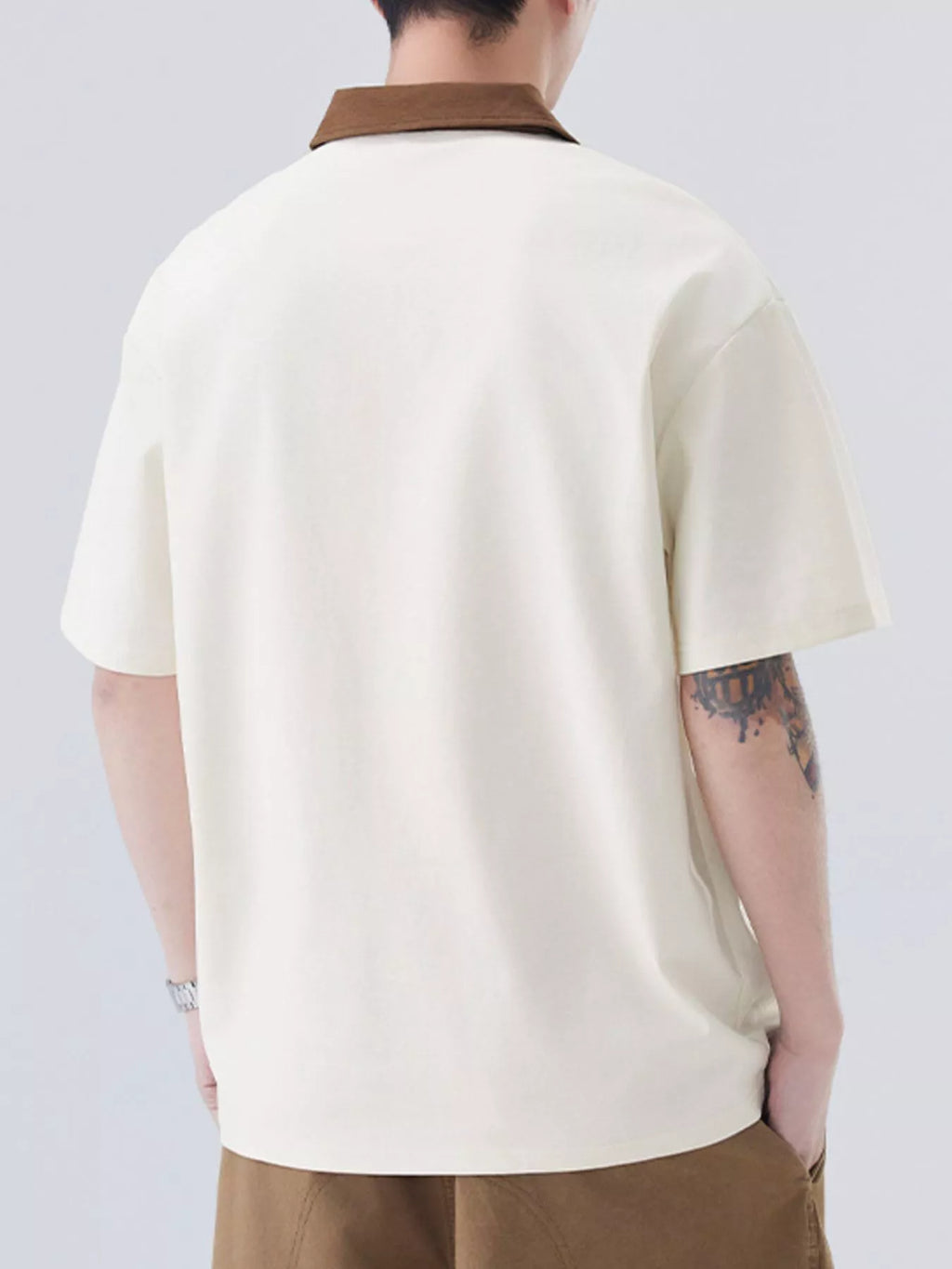 Plus Size Quarter Zip Short Sleeve Polo in Apricot for Men