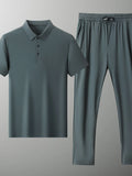 Button Detail Short Sleeve Polo Plus Size in Grey in Black for Men