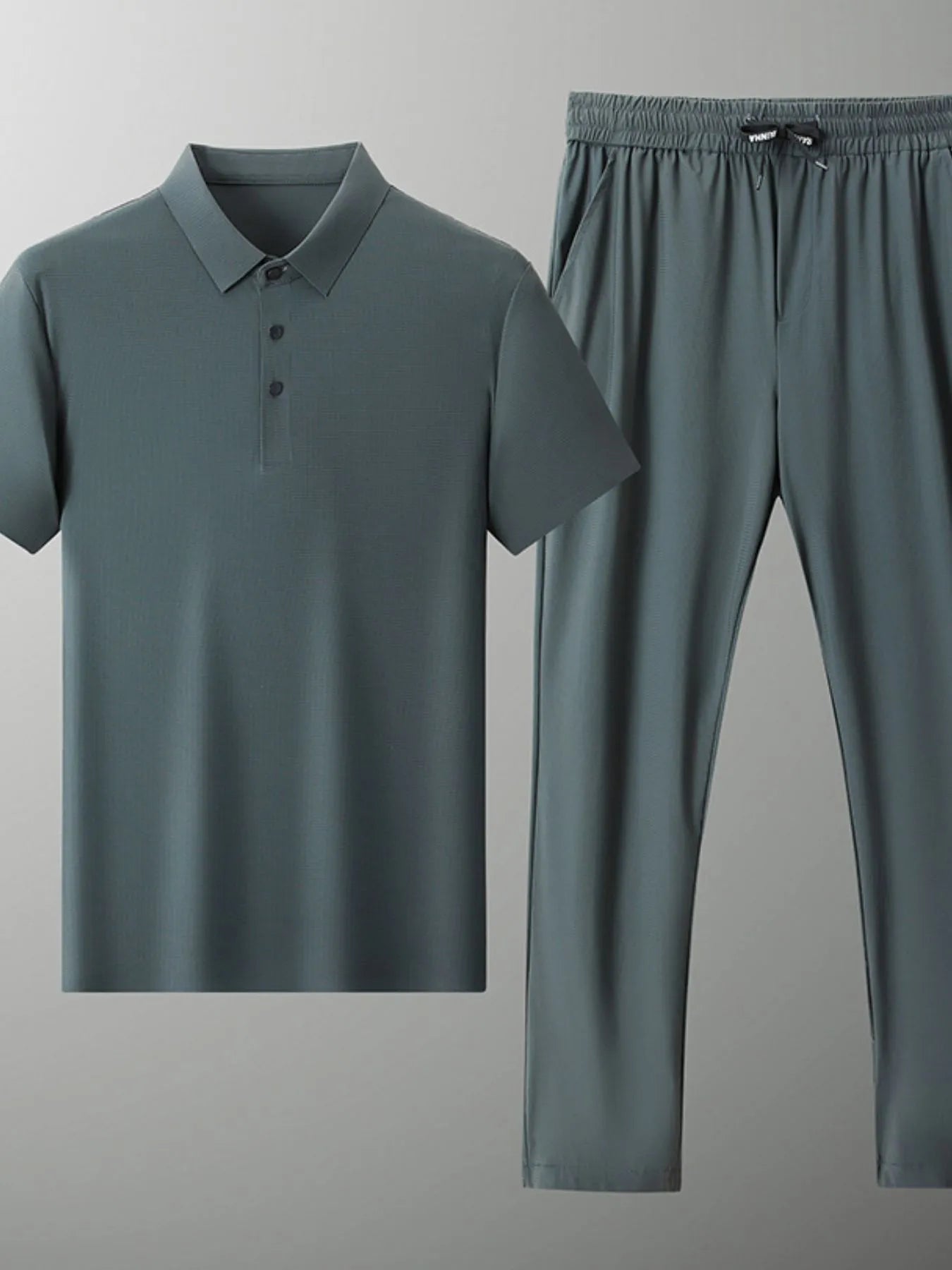 Button Detail Short Sleeve Polo Plus Size in Grey in Black for Men