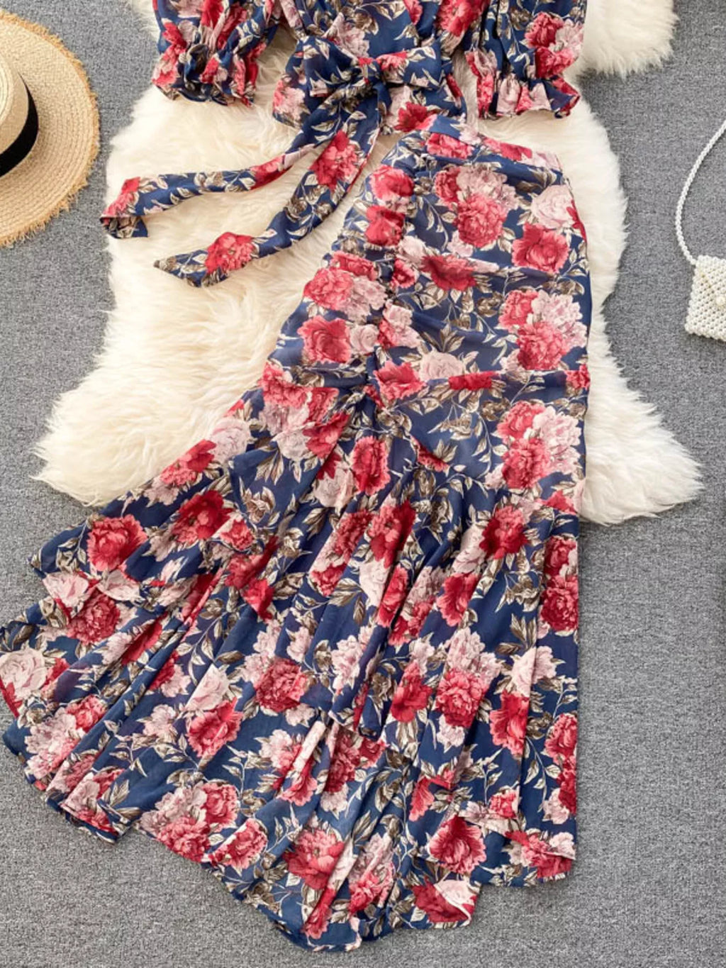 Floral Print Crop Top and Skirt Set for Women