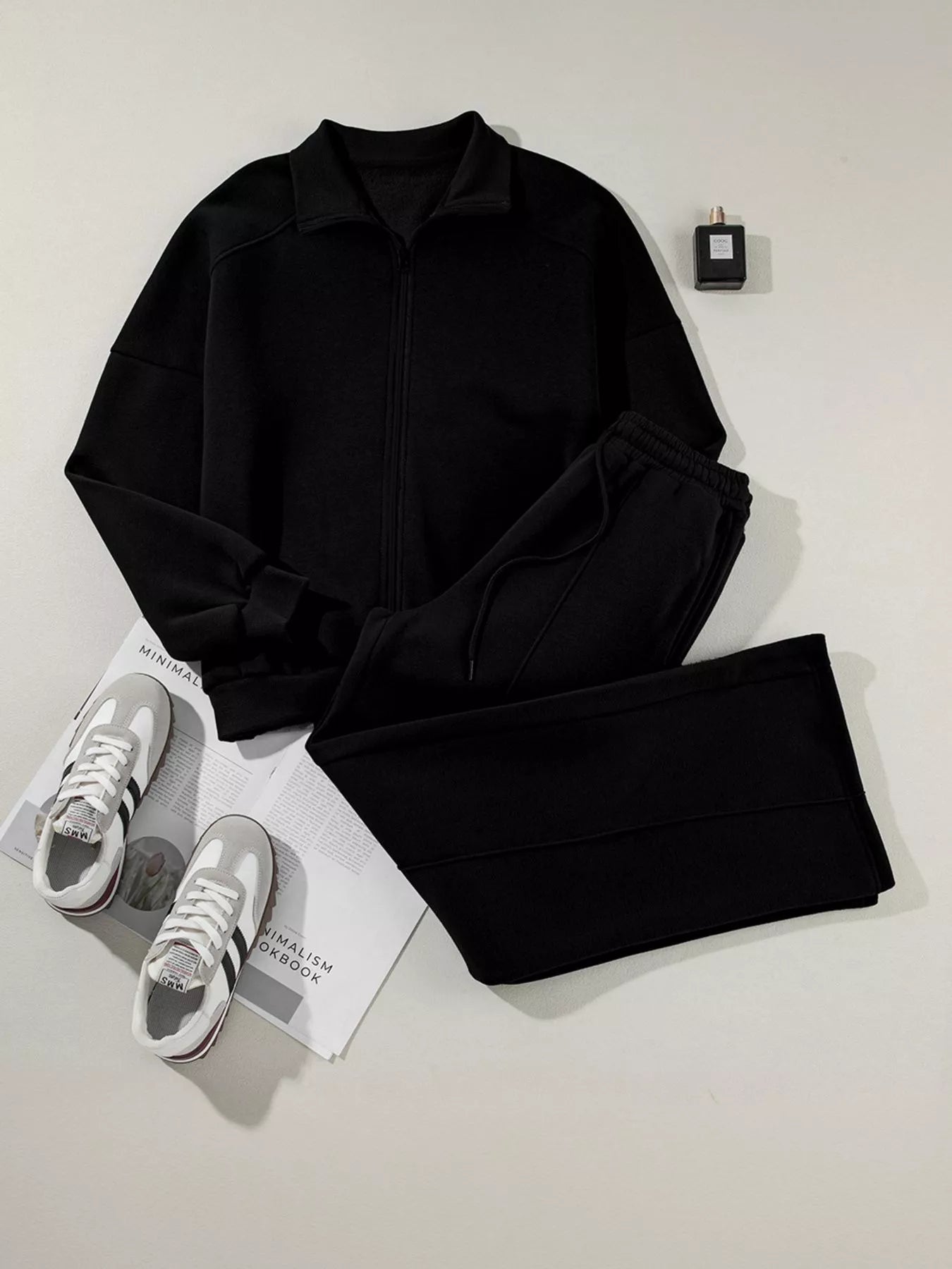 Drop Shoulder Zip Up Jacket and Drawstring Pants Active 2pcs Set for Women