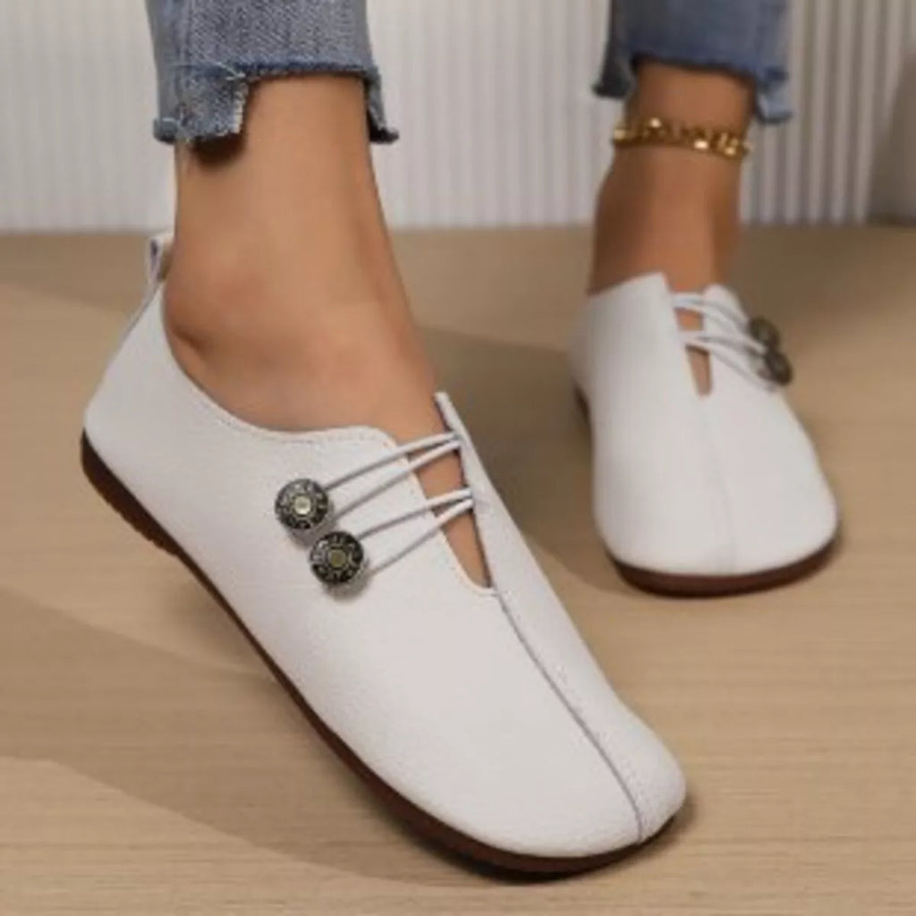 Casual Button Detail Slip-Ons in Red for Women