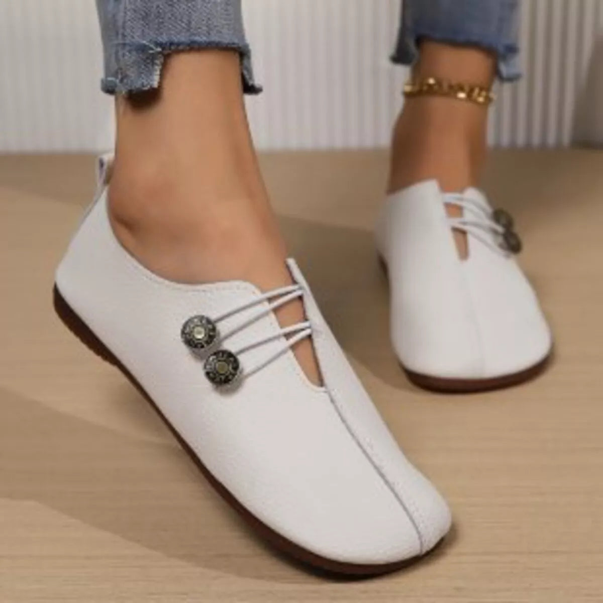 Casual Button Detail Slip-Ons in Red for Women