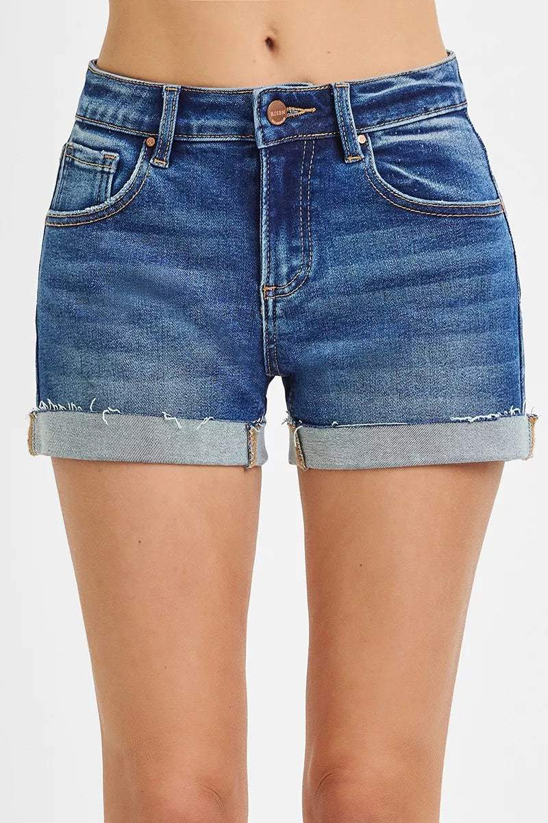 Low Rise Cuffed Shorts in Dark for Women