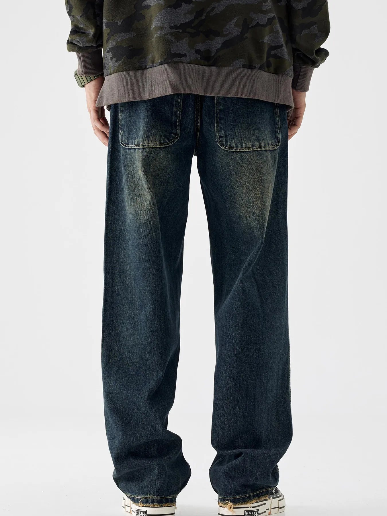 Vintage Wash Wide Leg Jeans in Deep Teal for Men