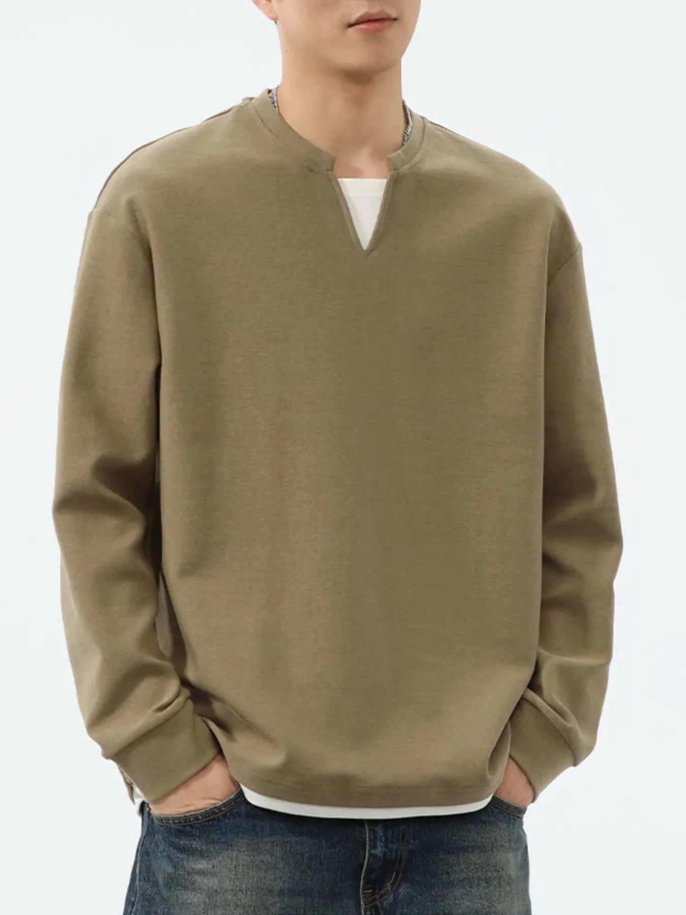 Plus Size Drop Shoulder Long Sleeve Sweatshirt in Black for Men