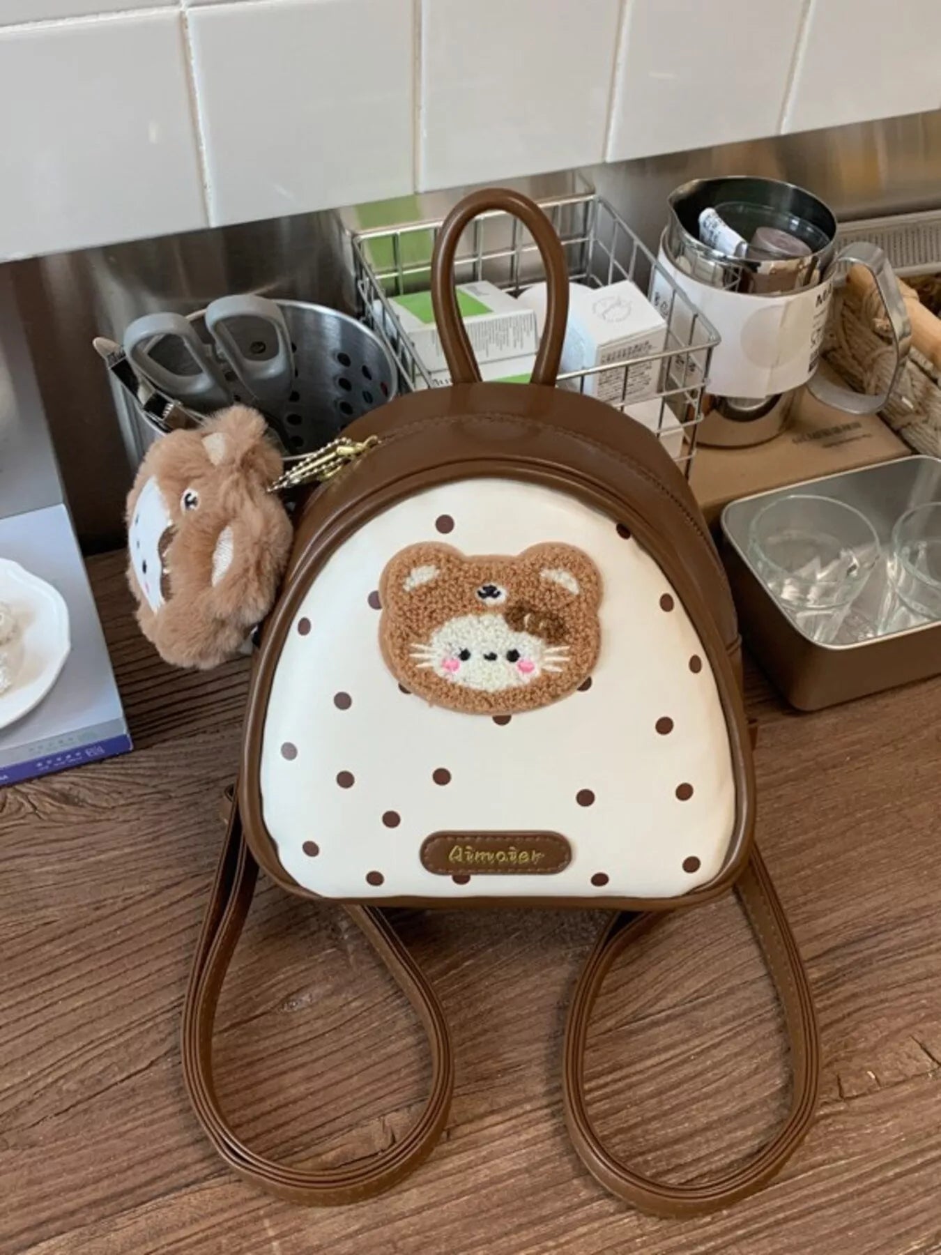 Cartoon Bear Backpack Bag in Brown for Women