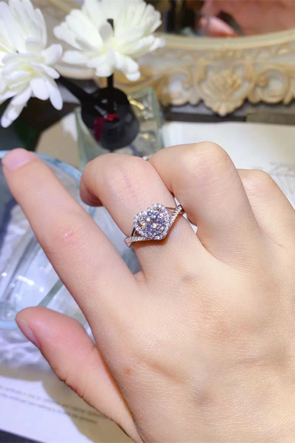 Adored 1 Carat Moissanite 925 Sterling Silver Heart Ring in Green for Women