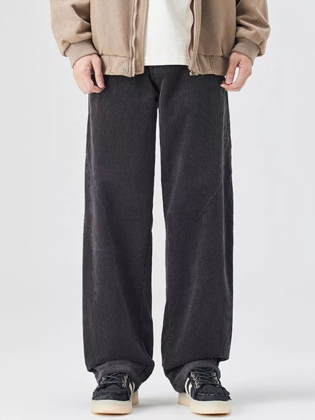 Plus Size Relaxed Fit Corduroy Pants in Khaki for Men