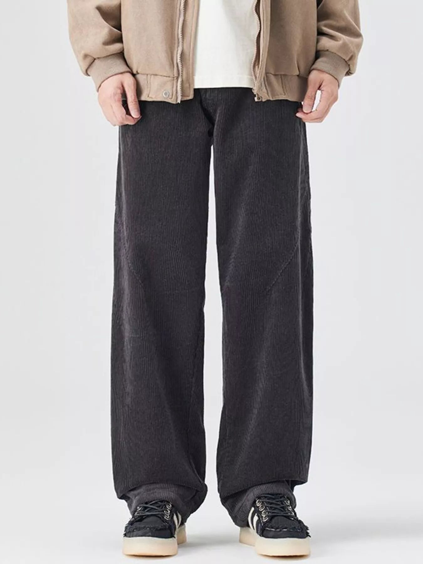 Plus Size Relaxed Fit Corduroy Pants in Khaki for Men