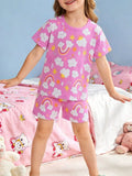 Rainbow Cloud Print Tee and Shorts Set in Multicolor for Girls