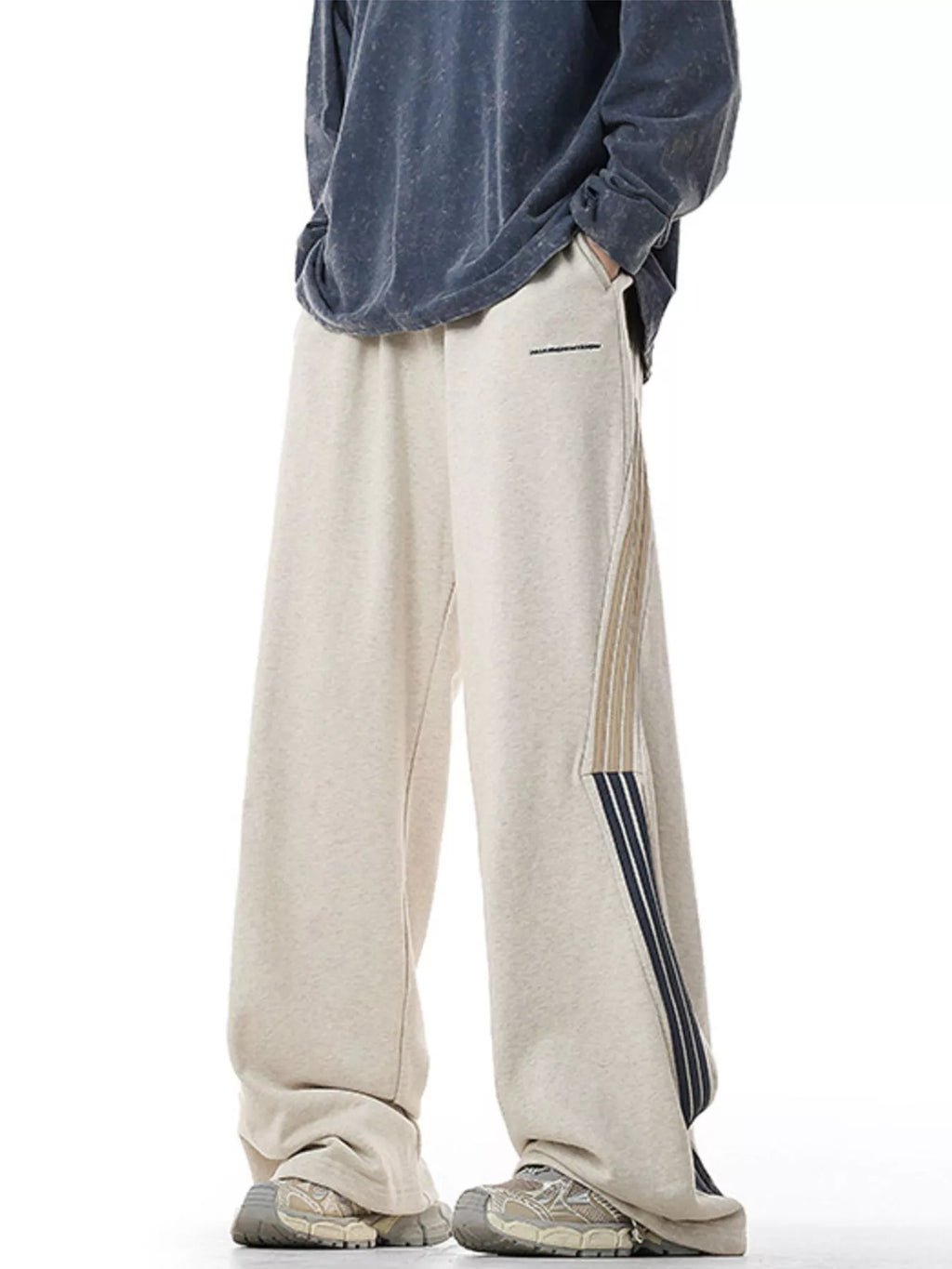 Plus Size Side Striped Relaxed Fit Casual Pants in Khaki for Men