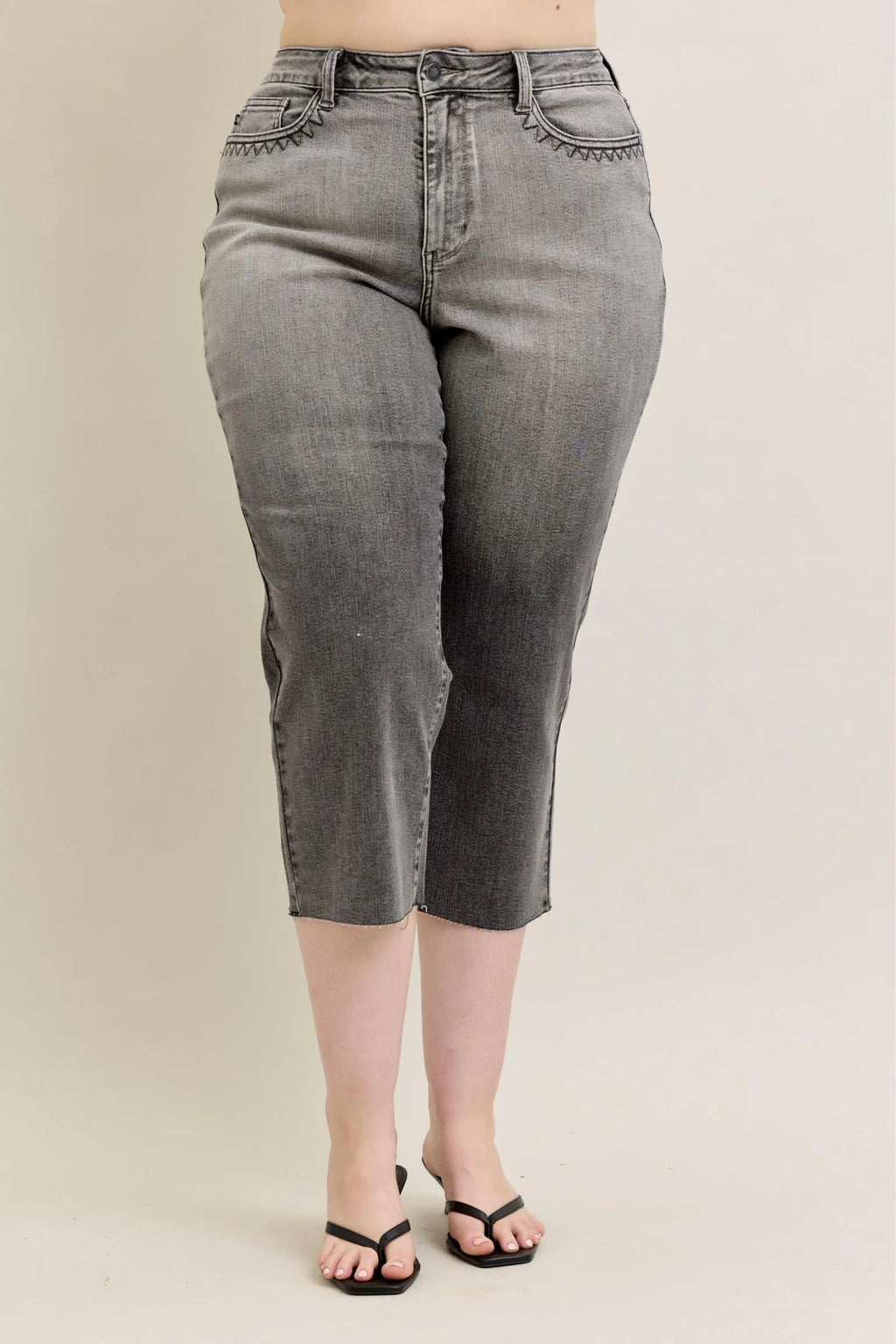 Wide Leg Capris Jeans Plus Size in Gray for Women