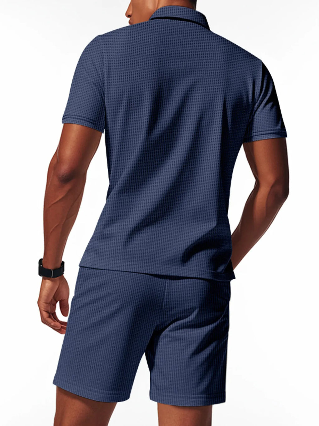 Plus Size Quarter Zip Short Sleeve Top and Shorts Set in Green for Men