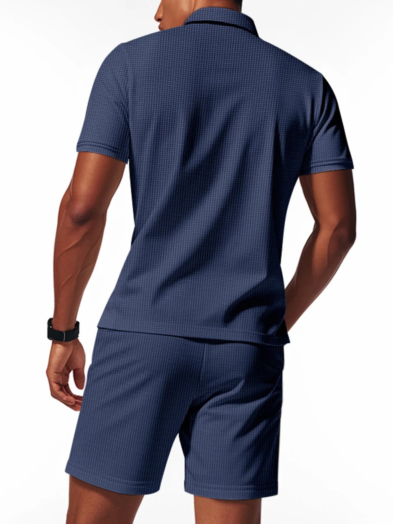 Plus Size Quarter Zip Short Sleeve Top and Shorts Set in Green for Men
