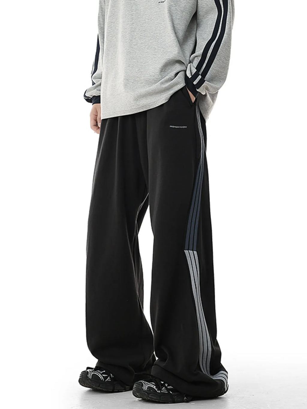 Plus Size Side Striped Relaxed Fit Casual Pants in Light Gray for Men