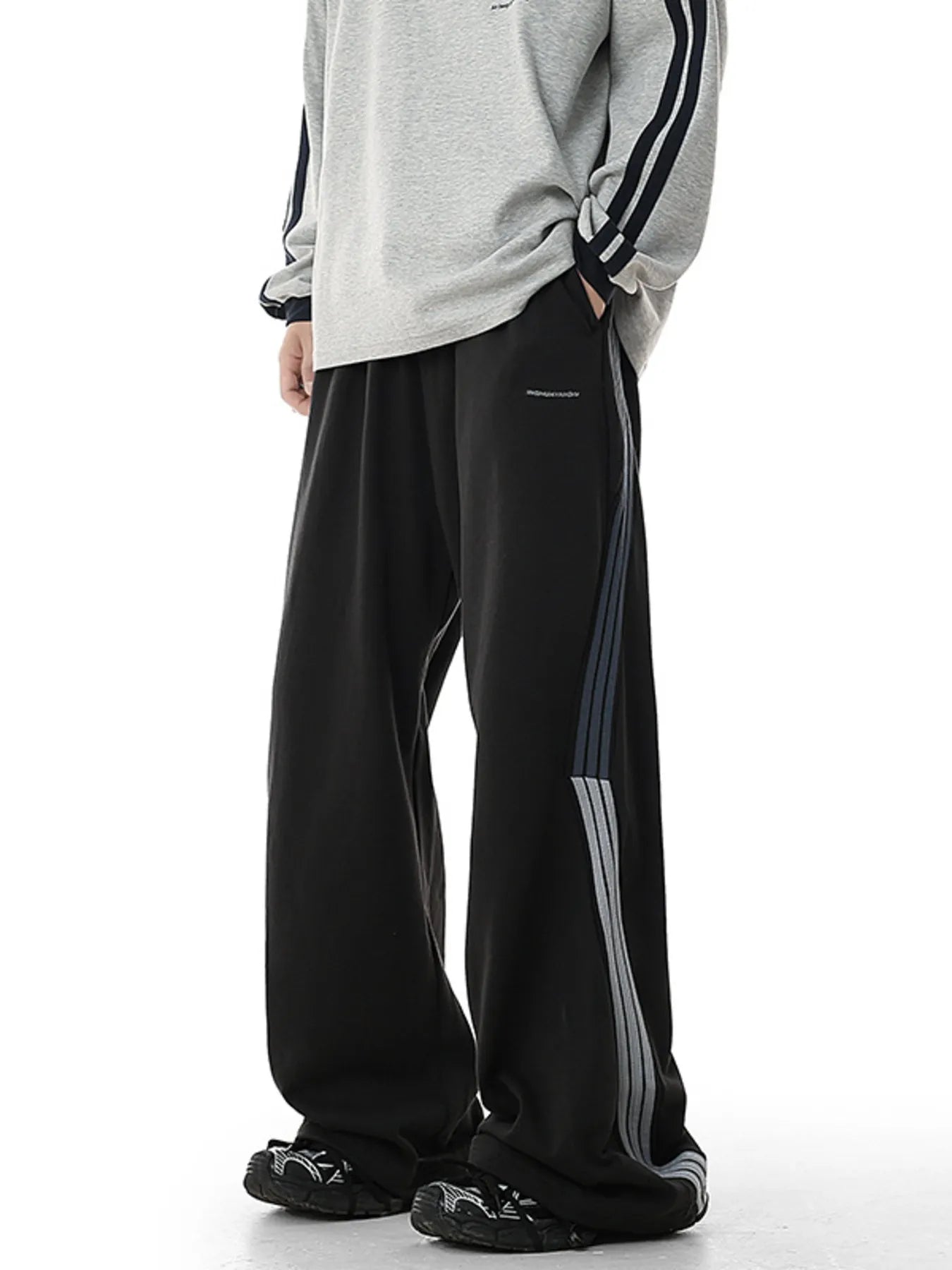 Plus Size Side Striped Relaxed Fit Casual Pants in Light Gray for Men