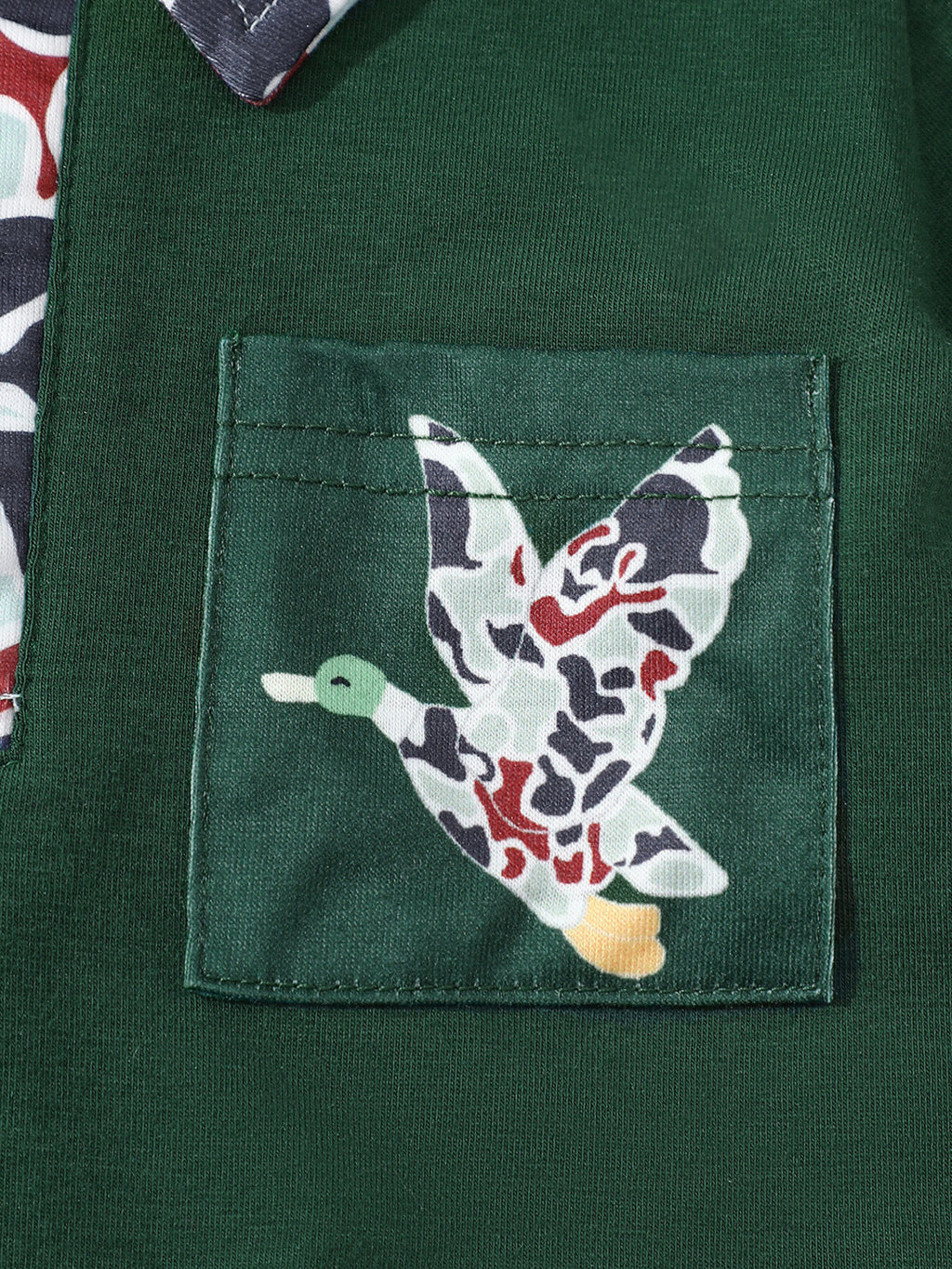 Button Detail Polo Shirt & Shorts Set in Dark Green for Boys