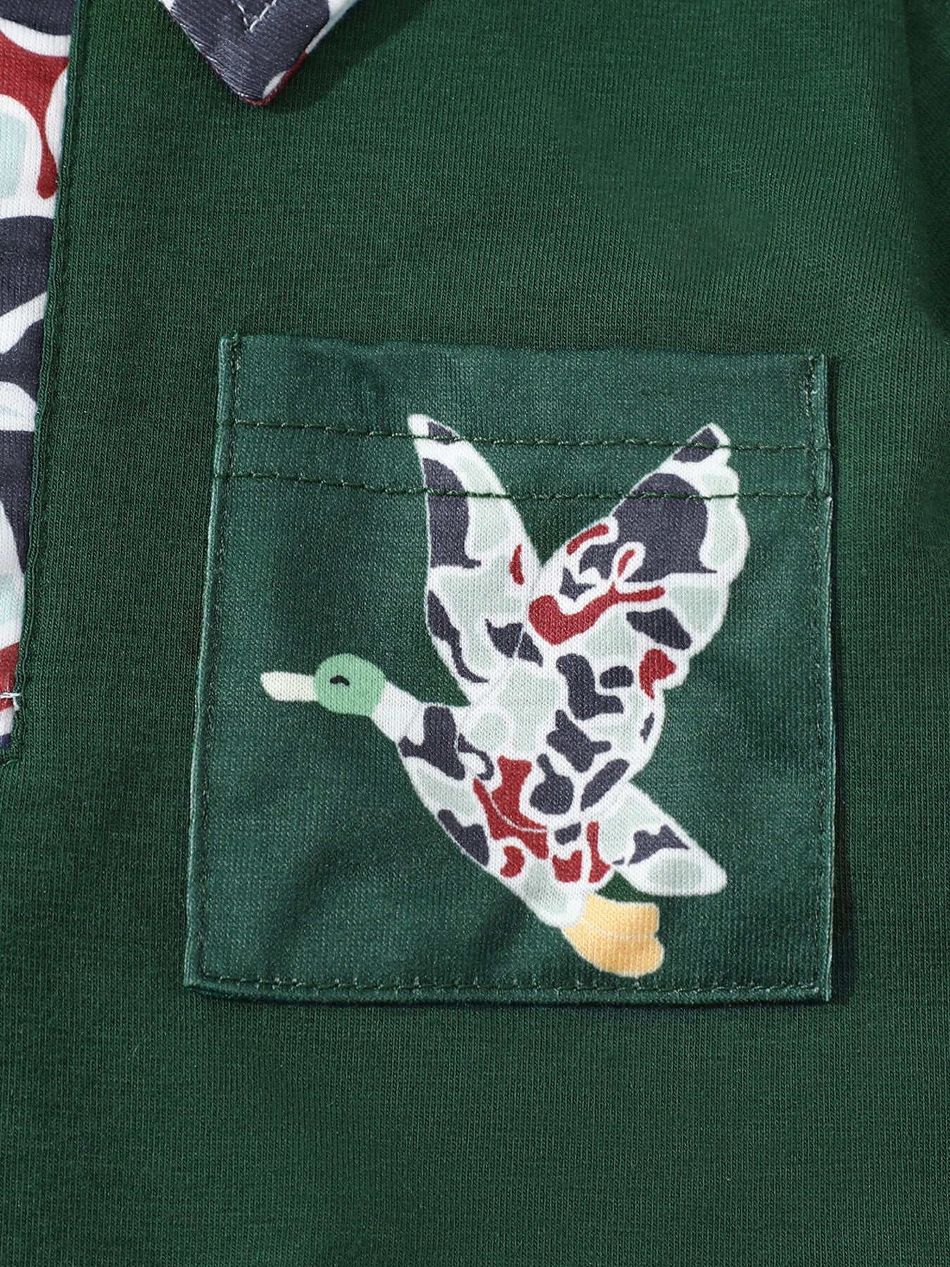Button Detail Polo Shirt & Shorts Set in Dark Green for Boys