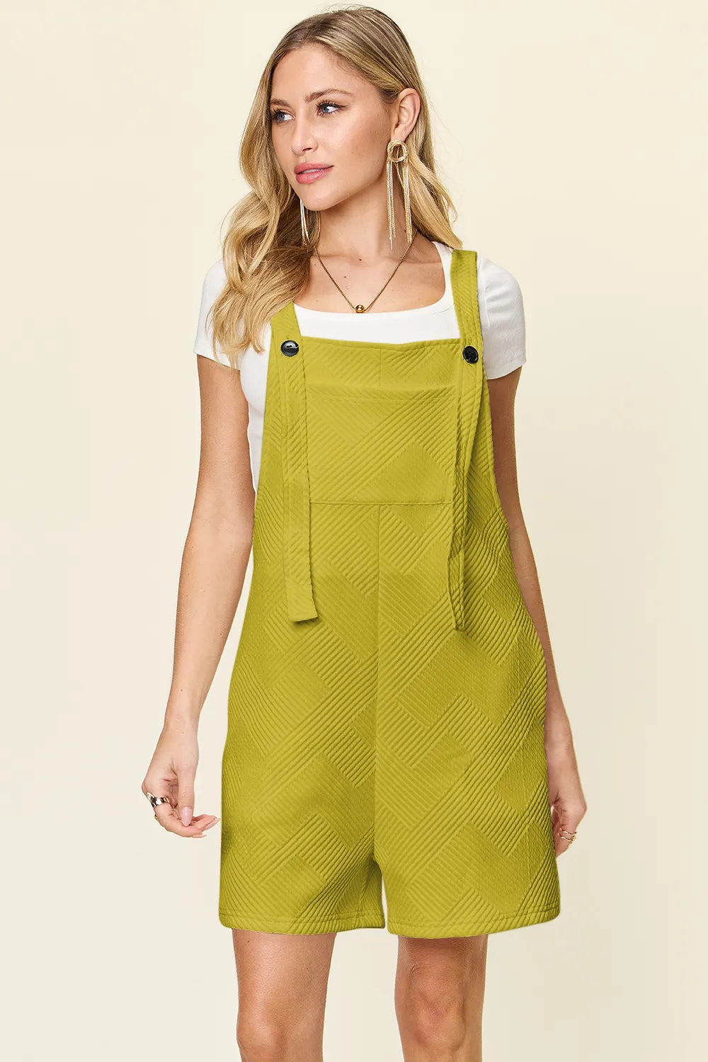 Plus Size Texture Sleeveless Romper in Tangerine in Green for Women
