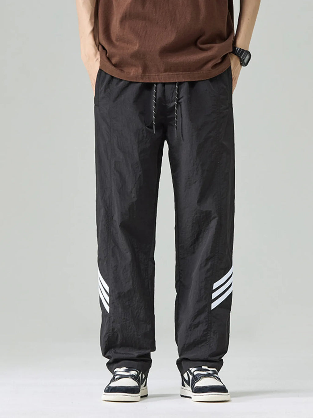 Plus Size Drawstring Wide Leg Pants in Light Khaki for Men