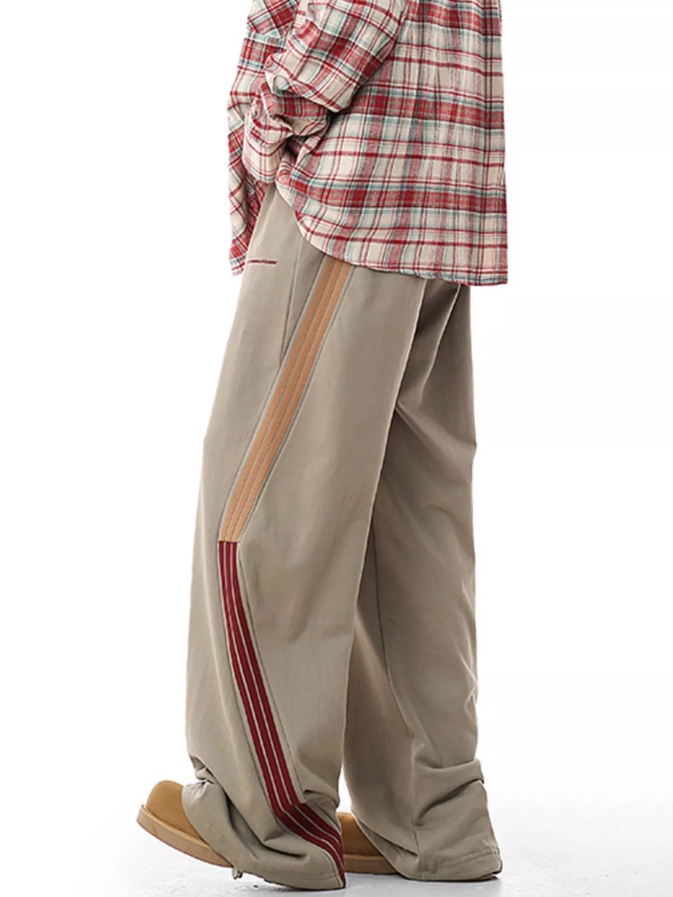 Plus Size Side Striped Relaxed Fit Casual Pants in Khaki for Men