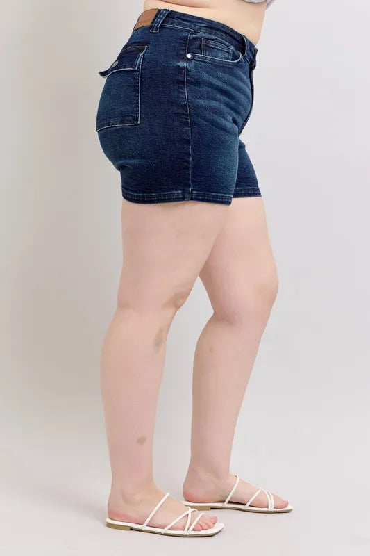 High Waist Back Flap Pocket Denim Shorts Plus Size for Women