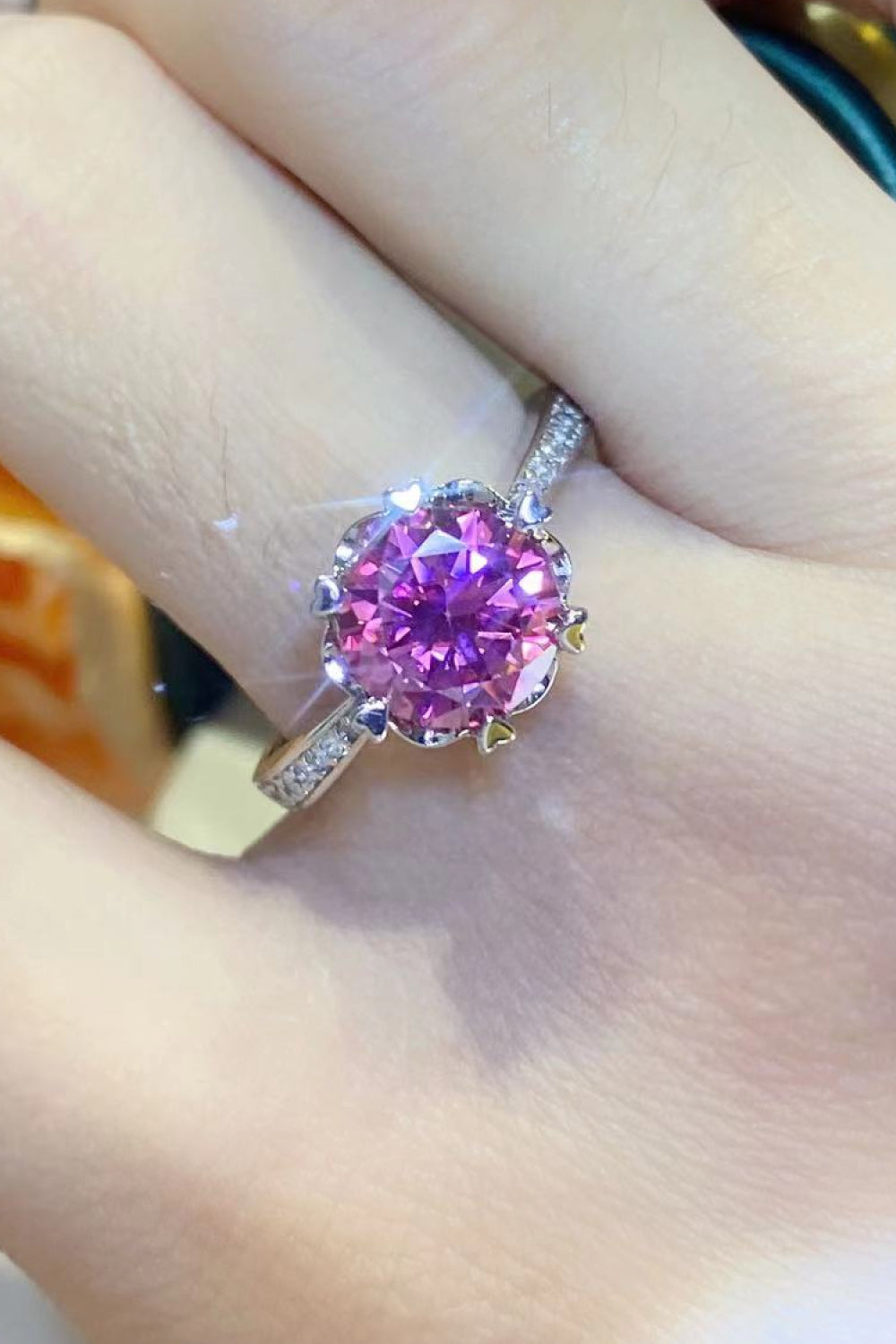Shining for You 2 Carat Moissanite 925 Sterling Silver Ring in Pink for Women
