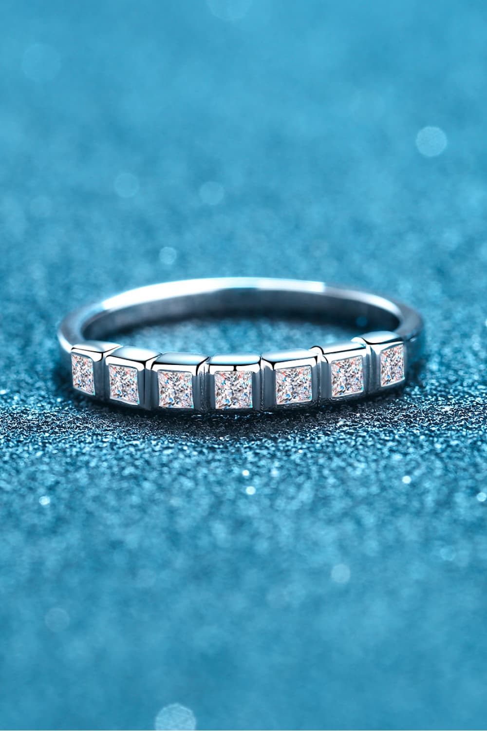 Moissanite Rhodium-Plated Half-Eternity Ring in Classic in Silver for Women