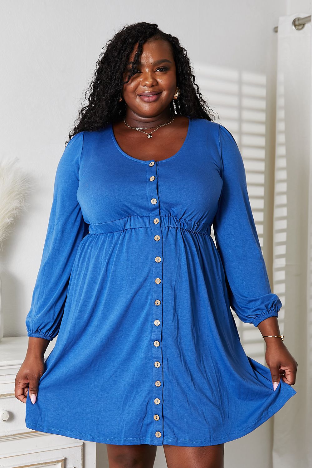 Scoop Neck Empire Waist Long Sleeve Magic Dress in Royal Blue for Women