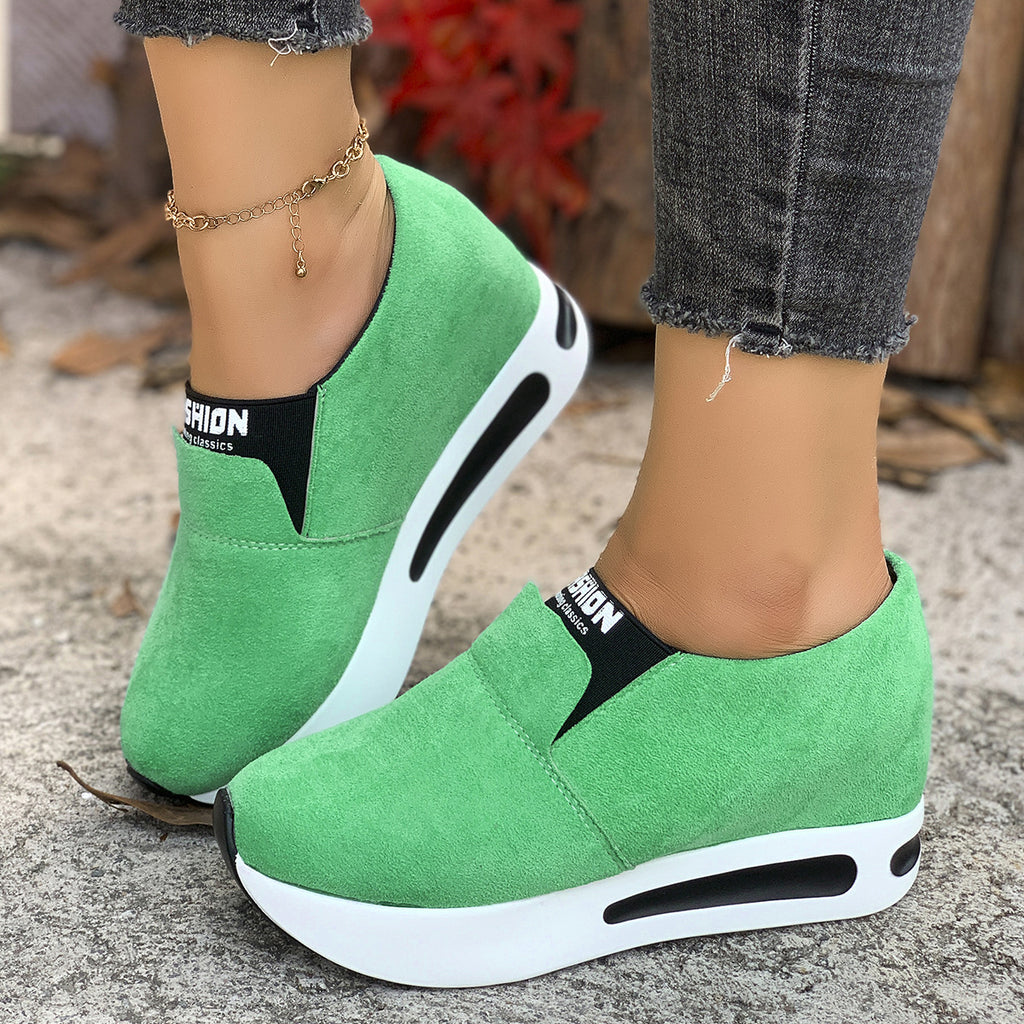 Round Toe Platform Slip-Ons in Black for Women