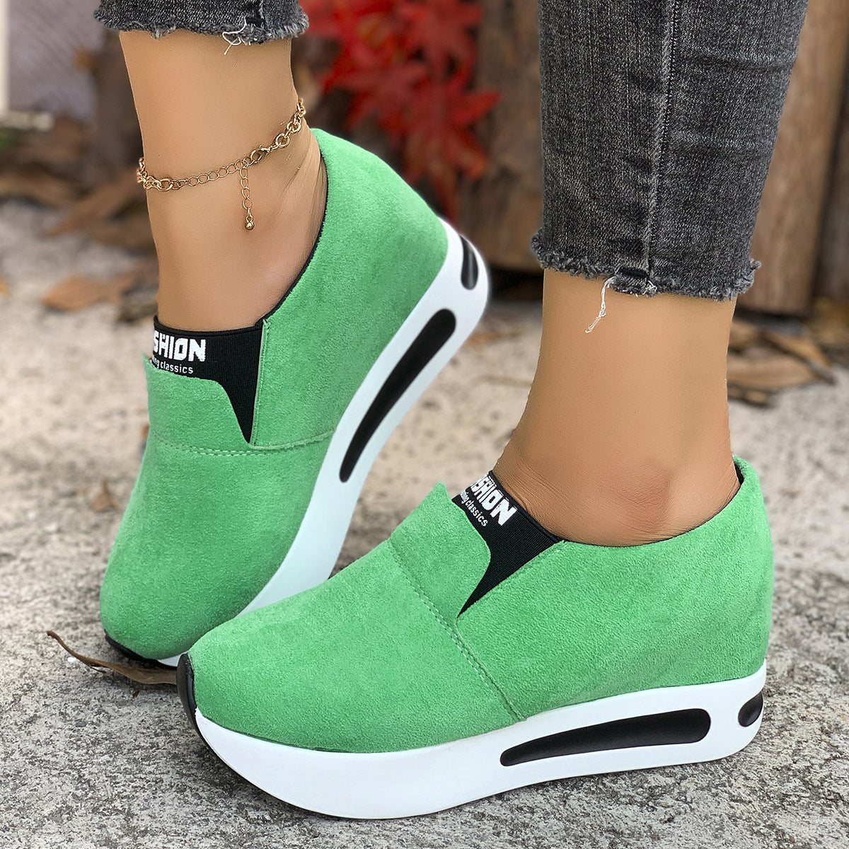 Round Toe Platform Slip-Ons in Black for Women