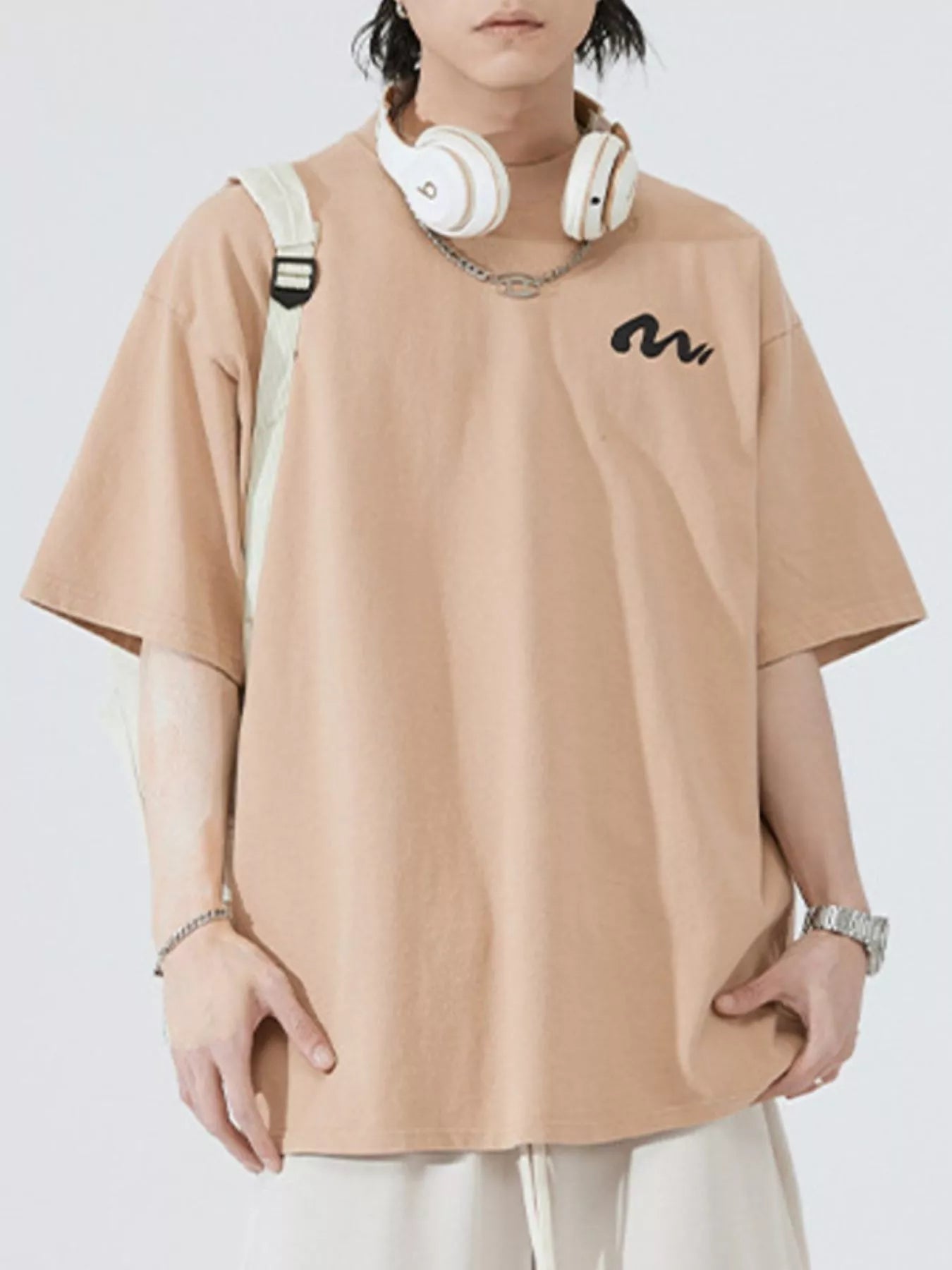 Round Neck Half Sleeve T-Shirt Plus Size in Black for Men
