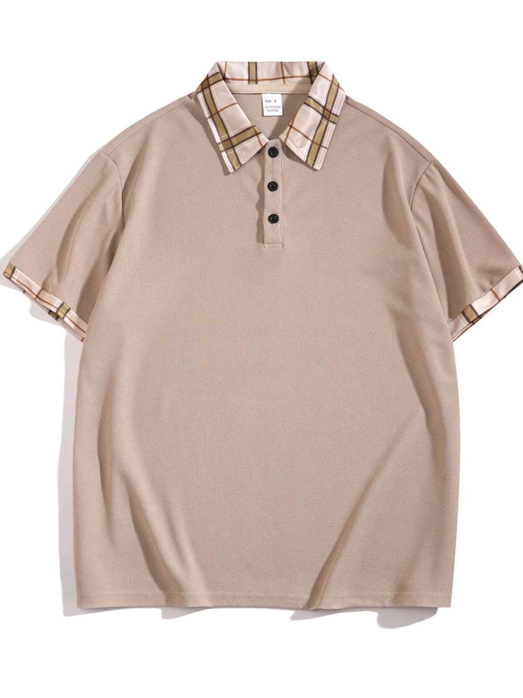 Classic Plaid Collar Polo and Shorts Set Plus Size in Khaki for Men