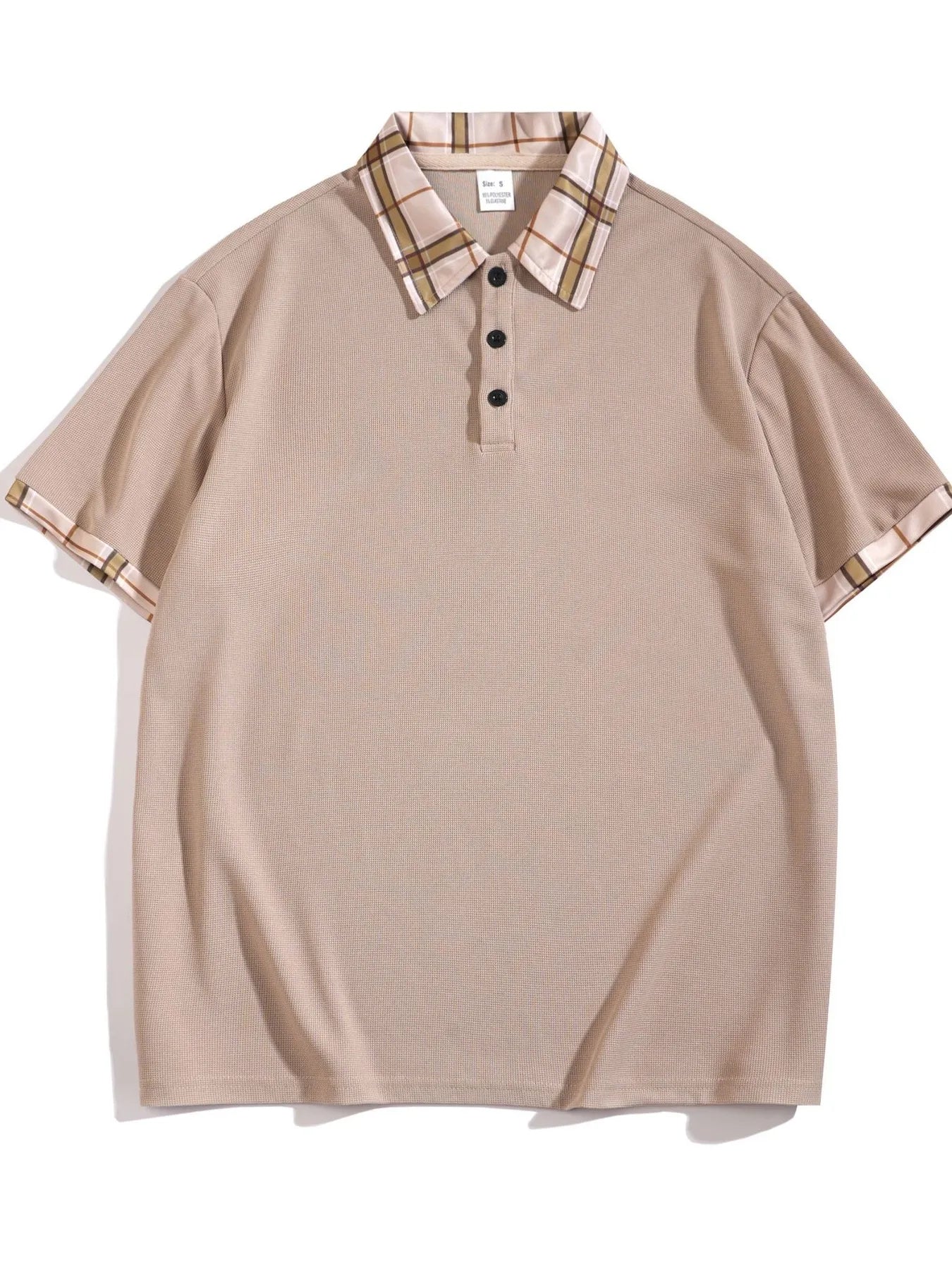 Classic Plaid Collar Polo and Shorts Set Plus Size in Khaki for Men